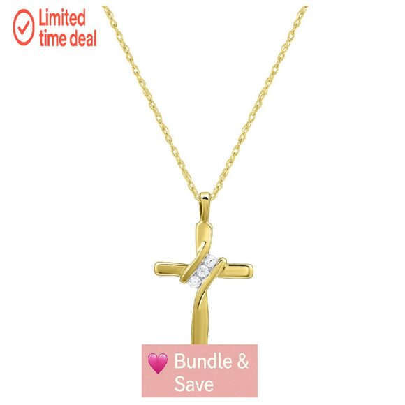 10K Gold Diamond Cross Pendant Necklace 18 Inch Chain - Picture 1 of 8